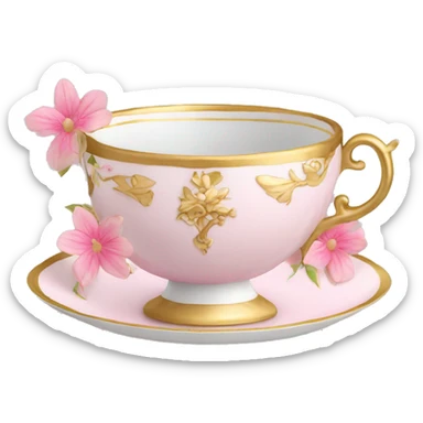 princess tea cup with pink flowers and gold details  sticker