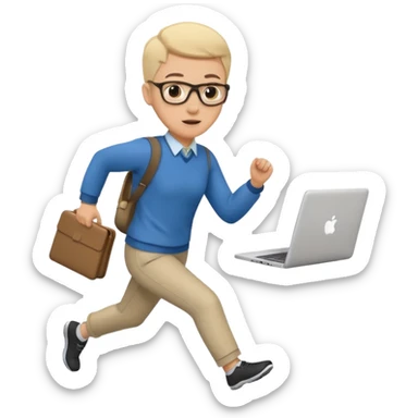 teacher running holding a laptop children following sticker