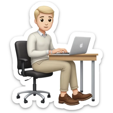 white Guy wearing trousers and shoes, sitting at desk working on a laptop  sticker