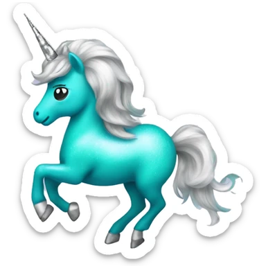 Sparkle turquoise unicorn with a silver horn sticker