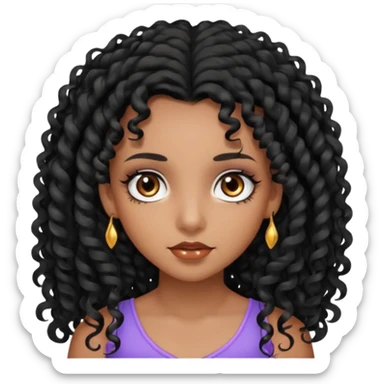 girl with long black curls and brown eyes, brown skin, eyelashes, siren eyes sticker