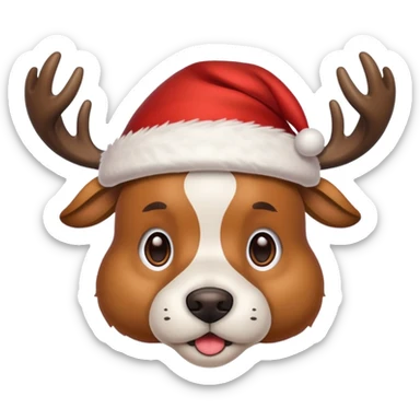 Dog Santa deer hat sticker