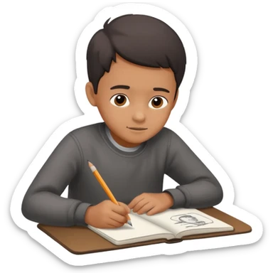 boy ,drawing pic of grandpa on the notebook, charcoal sticker