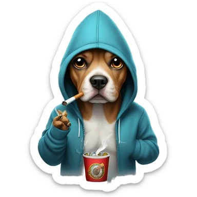 Poker face dog wearing hoodie and smoking cigarettes  sticker