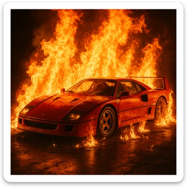 Ferrari F40 in fire sticker