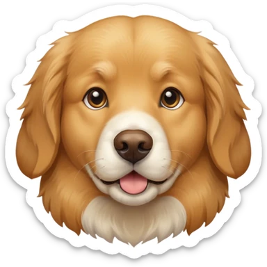 This is a big, dog like a golden retriever fur with a white and brown face who got way too close to the camera,  sticker