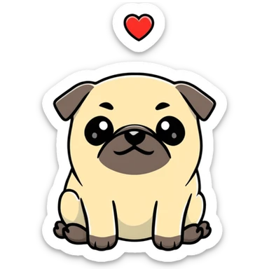 Pug with heart  sticker