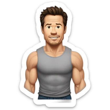 mark wahlberg cartoon wearing muscle tee sticker
