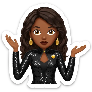 Maxine Jones from En Vogue with long dark brown hair, black sequin outfit sticker