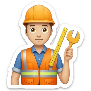 worker wearing orange west holding a ruler sticker