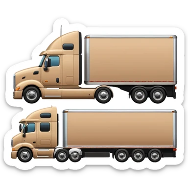 tan semi truck and trailer, side view, minimal details sticker
