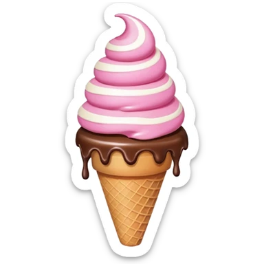 Chocolate and vanilla ice cream cone swirl with a pink heart on top sticker