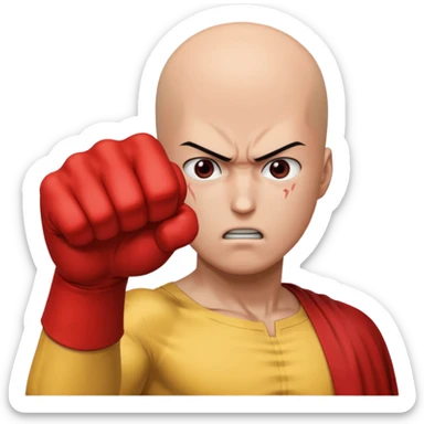 Angry Saitama with his red giant hand punching (just punch), no-face sticker