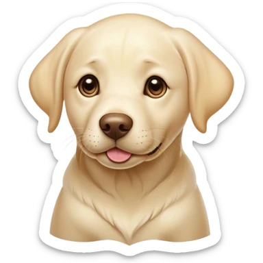 Cinematic Cute Cream Labrador Portrait Emoji, Head tilted playfully and inquisitively, featuring a silky cream Fur with a gentle sheen, round, sparkling warm eyes filled with curiosity, Simplified yet irresistibly adorable features, highly detailed, glowing with a warm, friendly glow, high shine, affectionate and spirited, stylized with a touch of whimsy, bright and endearing, soft glowing outline, capturing the essence of a mischievous yet loving companion, so playful it feels like it could dash out of the screen and into your arms! sticker