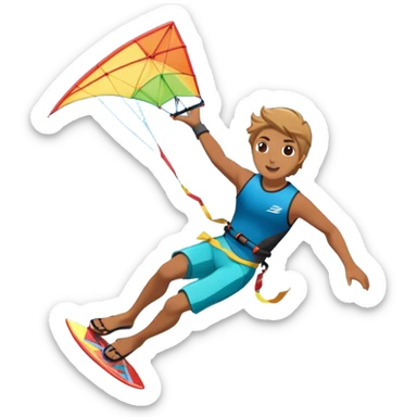 A kite surfer soaring above the waves, holding onto a kite with the wind in full force. The background showcases the ocean and sky, emphasizing the freedom, thrill, and energy of the sport. The motion of the kite and board is dynamic, capturing the excitement of kiting. sticker