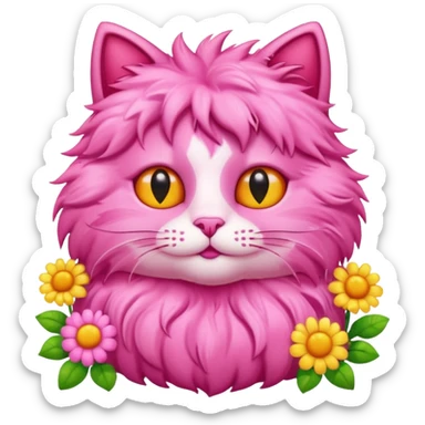 Pink cat with Flowers, hearts, sun  sticker