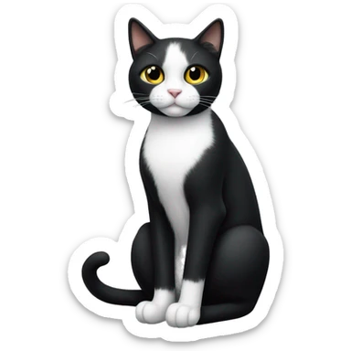 a black cat with a white chest and white socks sits sticker