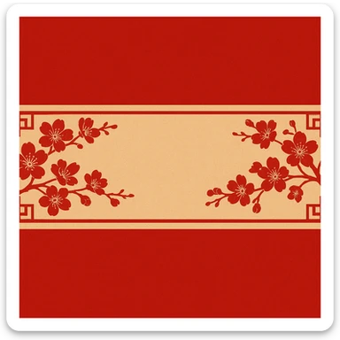 eastern style plaque for post signature, ultra long horizontal rectangle 1200x100px, only red and sand colors, decorated with sakura flowers, feng shui vibe, geometric ornament, no text sticker