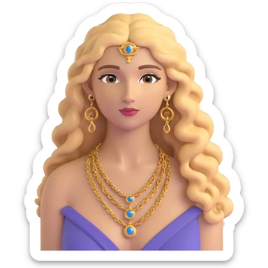 attractive Greek woman with long curly hair and light skin wearing gold Greek jewelry sticker