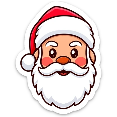 Jolly Santa Claus head with rosy cheeks, white fluffy beard, and classic red hat sticker