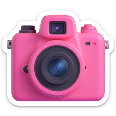 a pink camera with three photos floating around it sticker