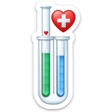A single symbol representing sexual health clinic with test tubes and subtle heart icon, medical symbol with red cross sticker