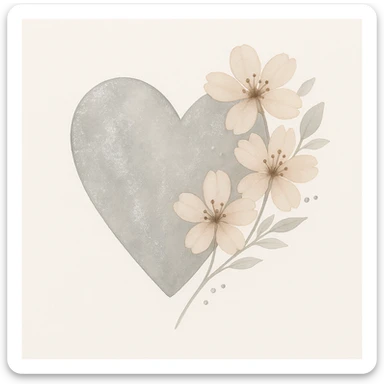 Make the silver accents and details extremely prominent and abundant on the heart with sakura, watercolor style. sticker