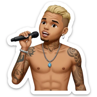 Hyper Realistic Chris Brown on stage singing with tattoos  sticker