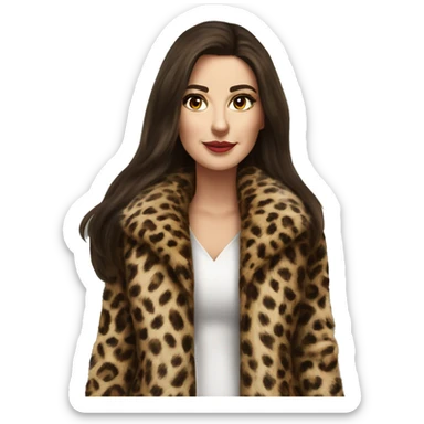 Beautiful Woman Realistic long hair brunette Mob wife fur coat with Leopard  sticker