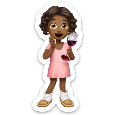 Girl drinking wine with funny looking slippers ￼ sticker