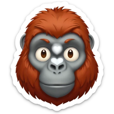 red haired gorilla head with white heart, apple style emoji, no text, facing slightly right sticker