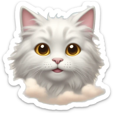 A fluffy cat with cloud-like fur, small angelic wings, flying in a pastel sky with soft clouds and a cheerful expression. sticker