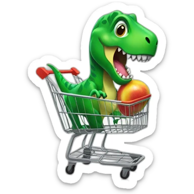 green t-rex in a shopping cart  sticker
