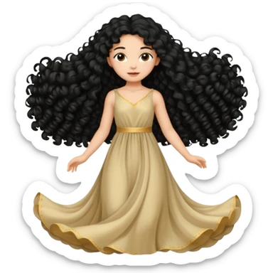 Uma menina com vestido longo e cabelo longo preto cacheado sticker