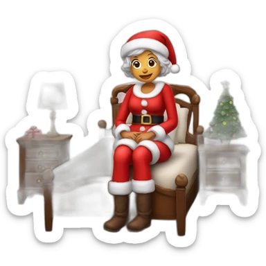 mrs santa claus sitting on bed sticker
