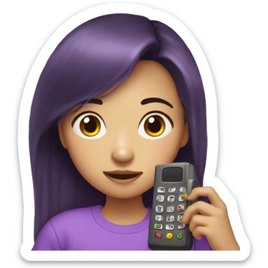 a corean girl using a purple phone inside of her house sticker