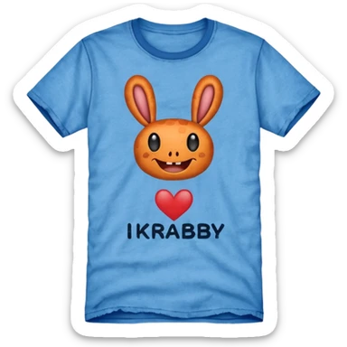 Blue shirt with the text I love KRABBY. And the shirt has holes sticker