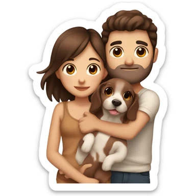 Brunette girl with brown eyes cuddleibg a small puppy and a man with brown hair and brown eyes sticker