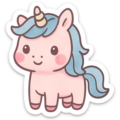 kawaii pink unicorn with blue hair, pink cheeks sticker