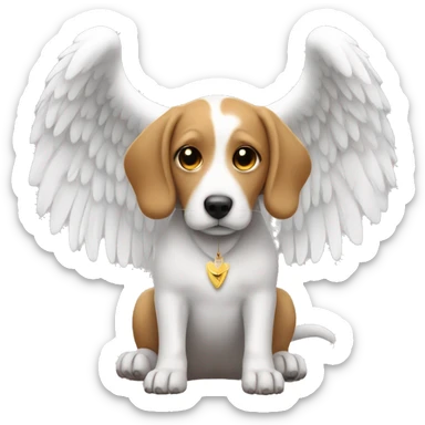 a dog with angel wings with a woman sticker