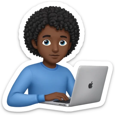 мужчина с черными кудрявыми волосами и серо-голубыми глазами с ноутбуком sticker