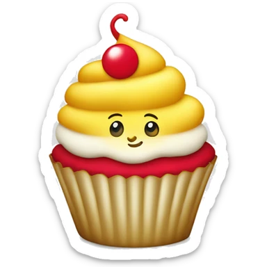 cupcake in white, bright crimson red and yellow gold colors, sticker