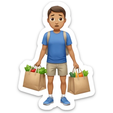 Hombre cargando bolsas de supermercado con dificultad sticker