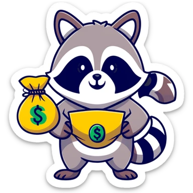 raccoon thief with mask and money bag sticker
