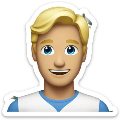 Handsome blonde blue eye man smiling with a bunch of roses sticker