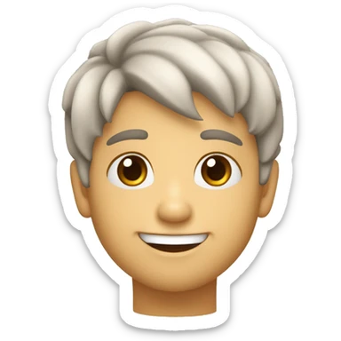 niño moreno de piel y de pelo con ojos un poco achinados con peinado un poco con tupe sonriente sticker