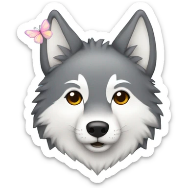 a kawaii wolf with butterflies sticker