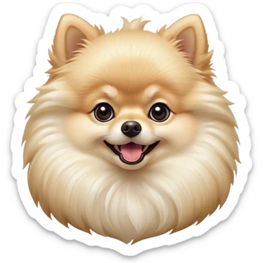 Cinematic Comical Cream Pomeranian Portrait Emoji, Head tilted dramatically with an exaggeratedly shocked or amused expression, featuring a glossy, fluffy cream Fur with a radiant sheen, wide, expressive dark eyes filled with playful disbelief, Simplified yet hilariously expressive features, highly detailed, glowing with a slightly sassy glow, high shine, dramatic yet playful, stylized with an air of cheeky mischief, bright and endearing, soft glowing outline, capturing the essence of a spirited and over-the-top companion, so meme-worthy it feels like it could side-eye its way into internet fame instantly! sticker