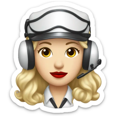 Blonde Russian pilot girl with red lips with airplane pilot headset   sticker