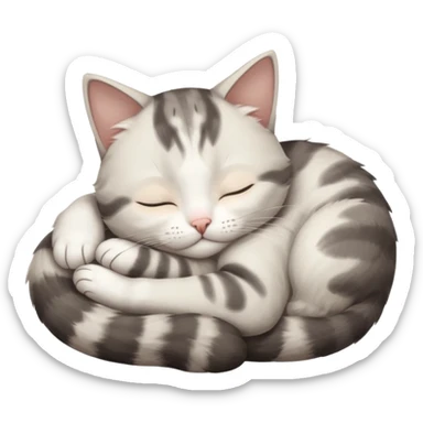 grey and white small cat with eyes closed lying down upside down tightly hugging its own face sticker